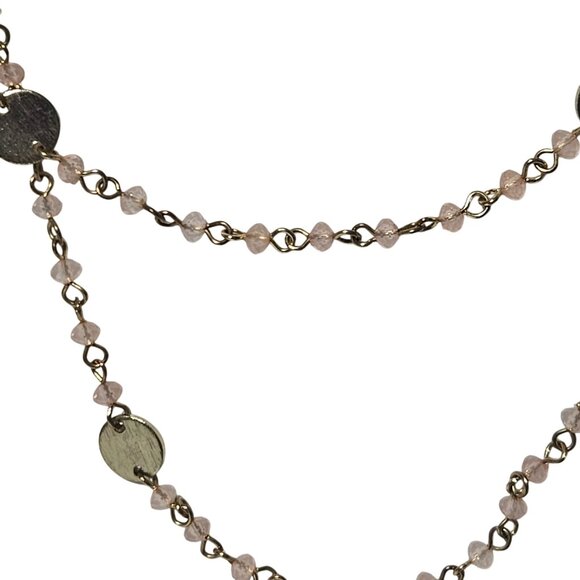 Elegant Beaded Gold Tone Necklace Pink Crystal Accent Coin Charms Formal Fashion - Picture 2 of 5